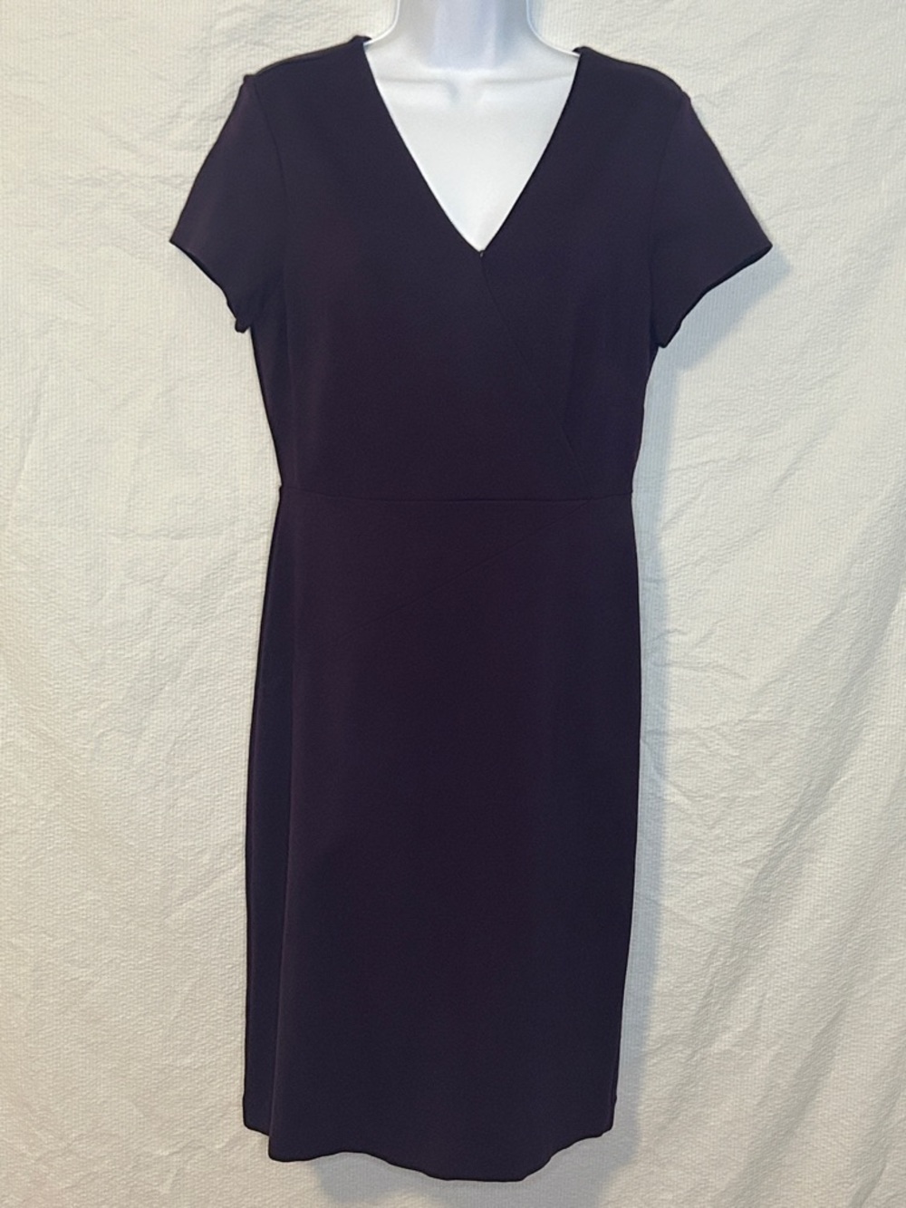 Ann Taylor Faux Wrap Knit Dark Purple Short Sleeve V-neck Dress, Size 6